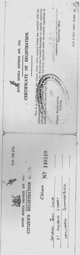 Ben Jooste 01.Citizen's Registration Card